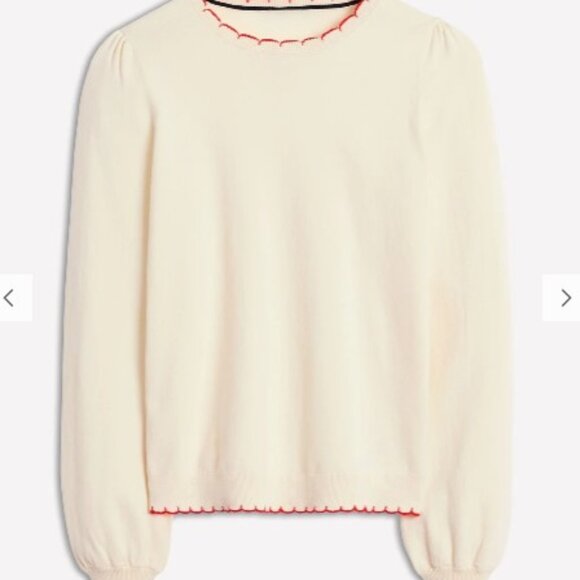 Boden Pru Scallop Trim Sweater, Warm Ivory, Size XL - Picture 2 of 3